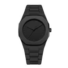 Sleek black analog wristwatch with link bracelet, modern design, available at Herbalvila Pakistan