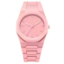 Pink analog wristwatch with matching band, stylish accessory at Herbalvila general store