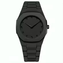 Matte black wristwatch with minimalist face and metal band, sold on Herbalvila online store